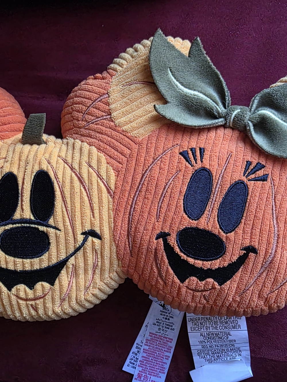 Disney Parks Halloween Mickey Minnie Pumpkin Duo Plush Pillow